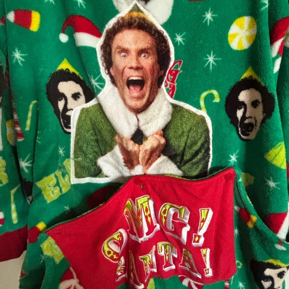 Buddy the Elf plush zip front Christmas drop seat union suit size Large